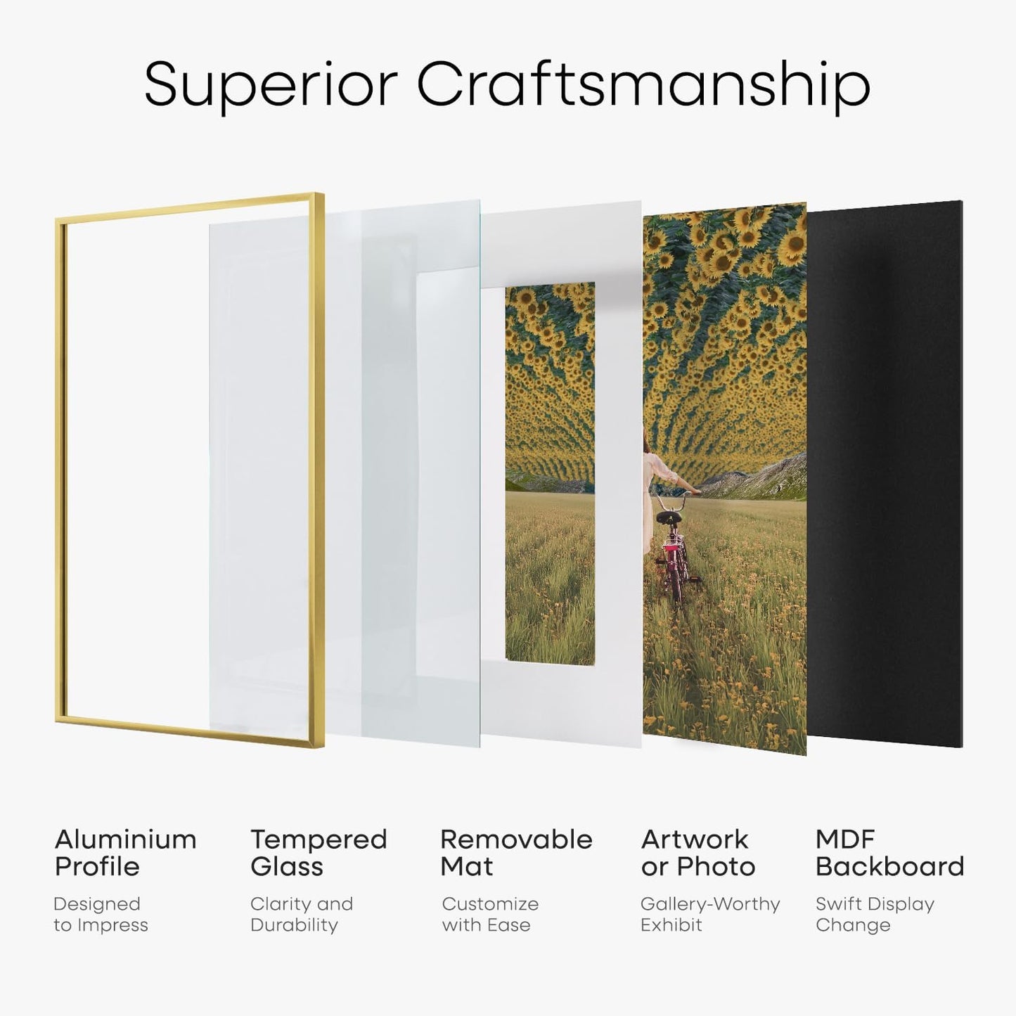 Homeforia 20x30 Poster Frame Gold, High End Metal 20 x 30 Picture Frames with Mat 16 by 24 Photo, 20x30 Gold Frame Matted to 16x24 Print, 30x20 Large Hanging Frames, Tempered Glass, Wall Kit, Set of 1