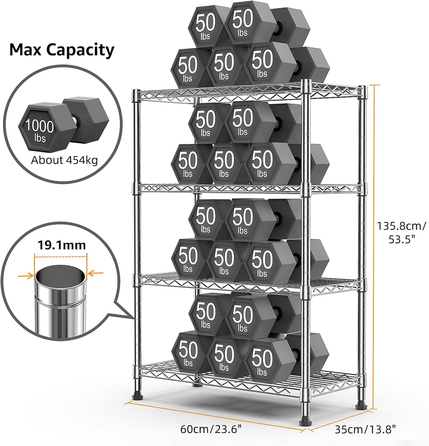 1000 lbs Storage Shelving 4-Tier Utility Shelving Unit Steel Organizer Wire Rack for Home,Kitchen,Office,Chrome (13.7" D x 23.6" W x 53.4" H) - NestledHome