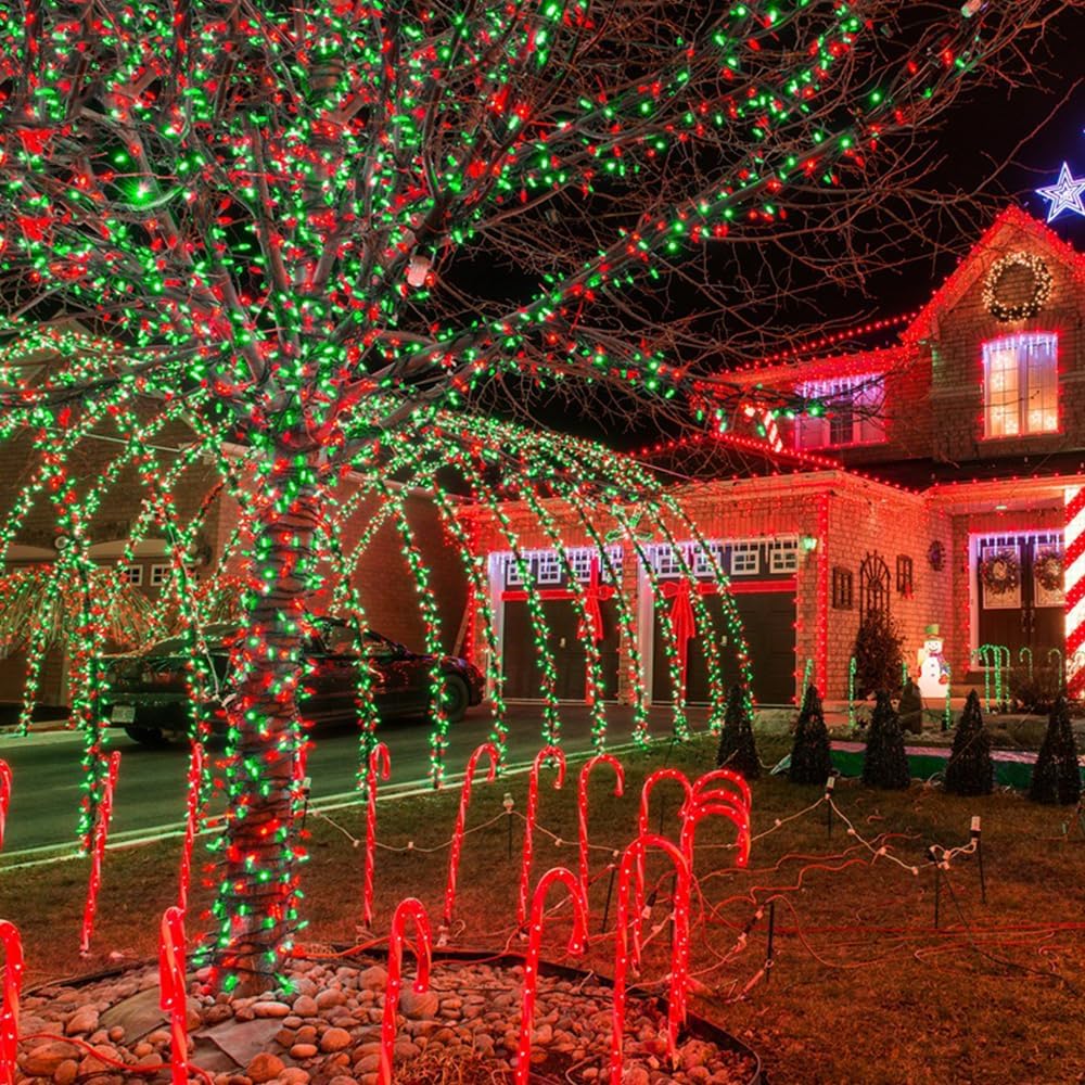 Solar Christmas Lights Outdoor 2 Pack 200 LED 66FT String Lights Red Green (2 Count)