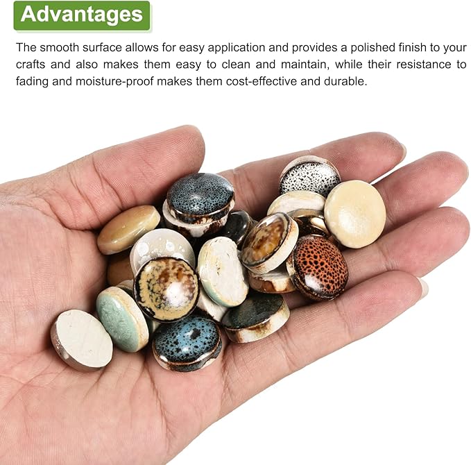 MECCANIXITY 100g Ceramic Mosaic Tiles for Crafts Bulk, Small Round Multicolor Ceramic Tiles for Mosaic Kits Garden Stepping Stone Cup Mat