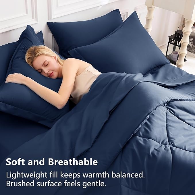 CozyLux Oversized Queen Comforter Set Navy Blue, 7 Pieces Bed in a Bag Comforter Set with Sheets Luxury Bed Set All Seasons, Bedding Set with Down Alternative Comforter, Sheets, Pillowcases & Shams