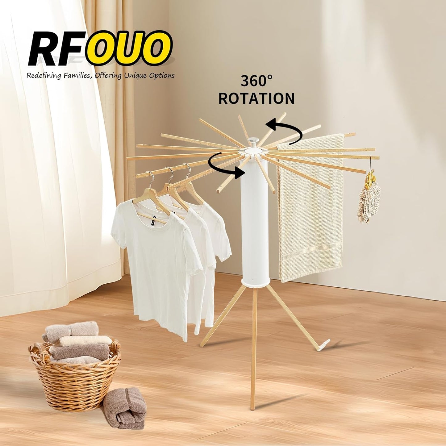 Clothes Drying Rack Tripod,Laundry Hanger Dryer Rack,Portable Drying Rack,Outdoor Clothes Rack-Drying Rack Clothing Laundry Bedroom Household Wooden-16rods - NestledHome