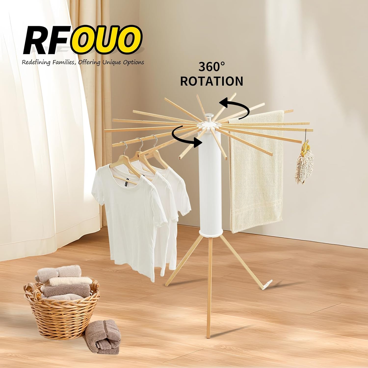 Clothes Drying Rack Tripod,Laundry Hanger Dryer Rack,Portable Drying Rack,Outdoor Clothes Rack-Drying Rack Clothing Laundry Bedroom Household Wooden-16rods - NestledHome