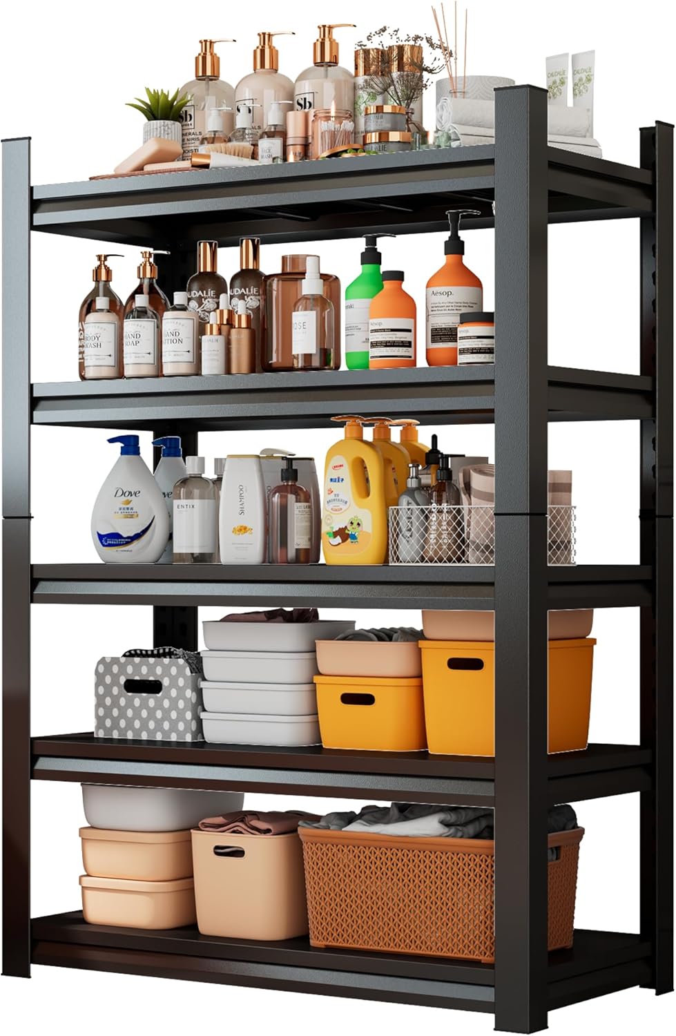 Over The Washer and Dryer Storage Shelf with Baskets, Multi Functional Storage Rack Storage Shelf Organizer Black for Laundry Room,Suit Washing Machine Width Within 32.6", Hold 500 lb, Black - NestledHome