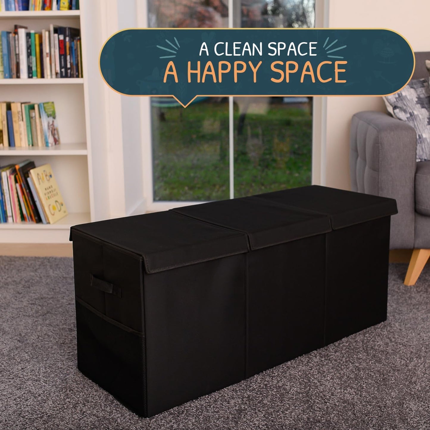 Extra Large Toy Storage Organizer with Lid - Sturdy, Collapsible Toy Chest Storage Box Design - Toys Bin with Dividers for Kids, Nursery, Bedroom, Playroom 37"x16"x14" - NestledHome