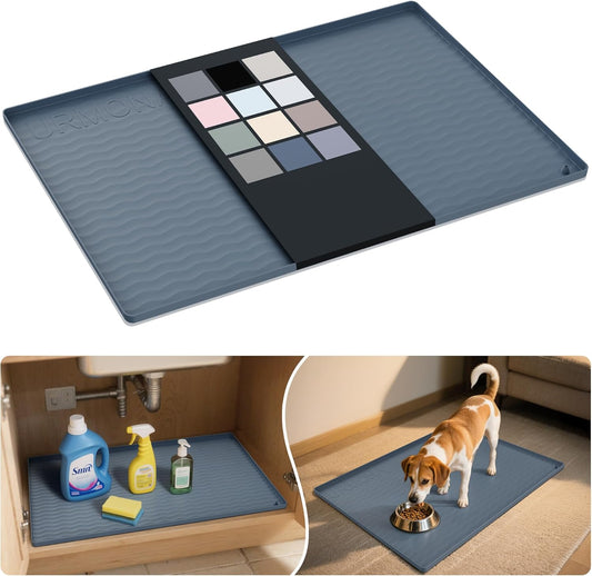 URMONA Waterproof Silicone Under Sink Mat 25'' x 19'' Shelf Liner for Kitchen and Bathroom, Cabinet and Counter Protector, Storage and Organizers, Litter Mat, Pet Cat Puppy Essentials(Dark Grey) - NestledHome