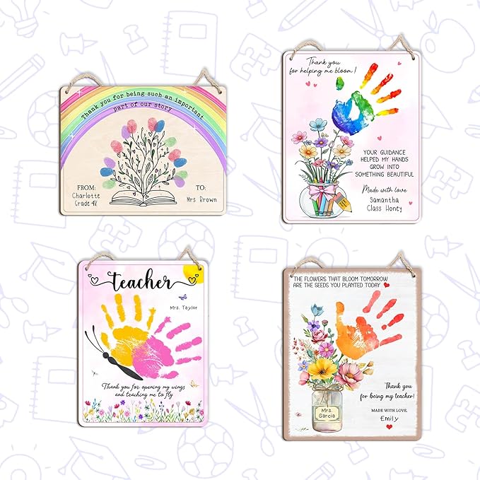 DIY Flower Crayon Handprint Craft Sign Gifts for Daycare PreK Preschool Kindergarten Teacher, Flower Craft Teacher Appreciation Keepsake End of Year Gifts from Students, Thank You For Helping Me Bloom