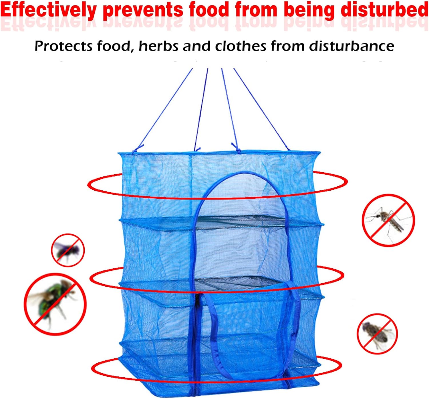 Drying Rack 4 Layers Folding Mesh, Foldable Nylon Netting, Hanging Drying Net, for Shrimp, Fish, Fruit, Vegetables, Herb, with Zipper Opening - Blue (25.59X13.78X13.78 in) - NestledHome
