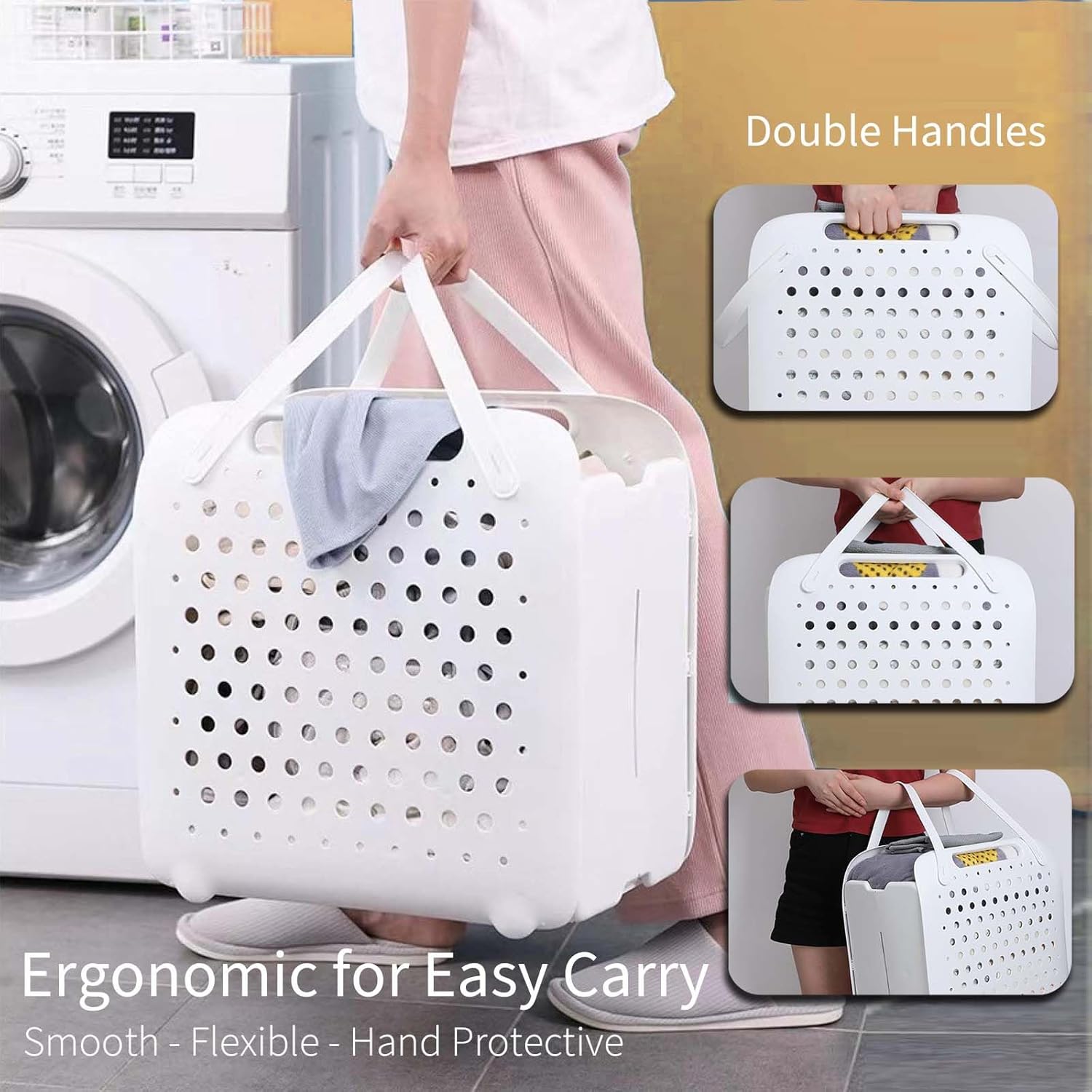 45L Foldable Laundry Basket, Plastic Collapsible Laundry Baskets with Handles, 12 Gallons Dirty Clothes Hamper for Dorm Laundry Room Organization, Freestanding Wall Hanging Laundry Hamper - NestledHome