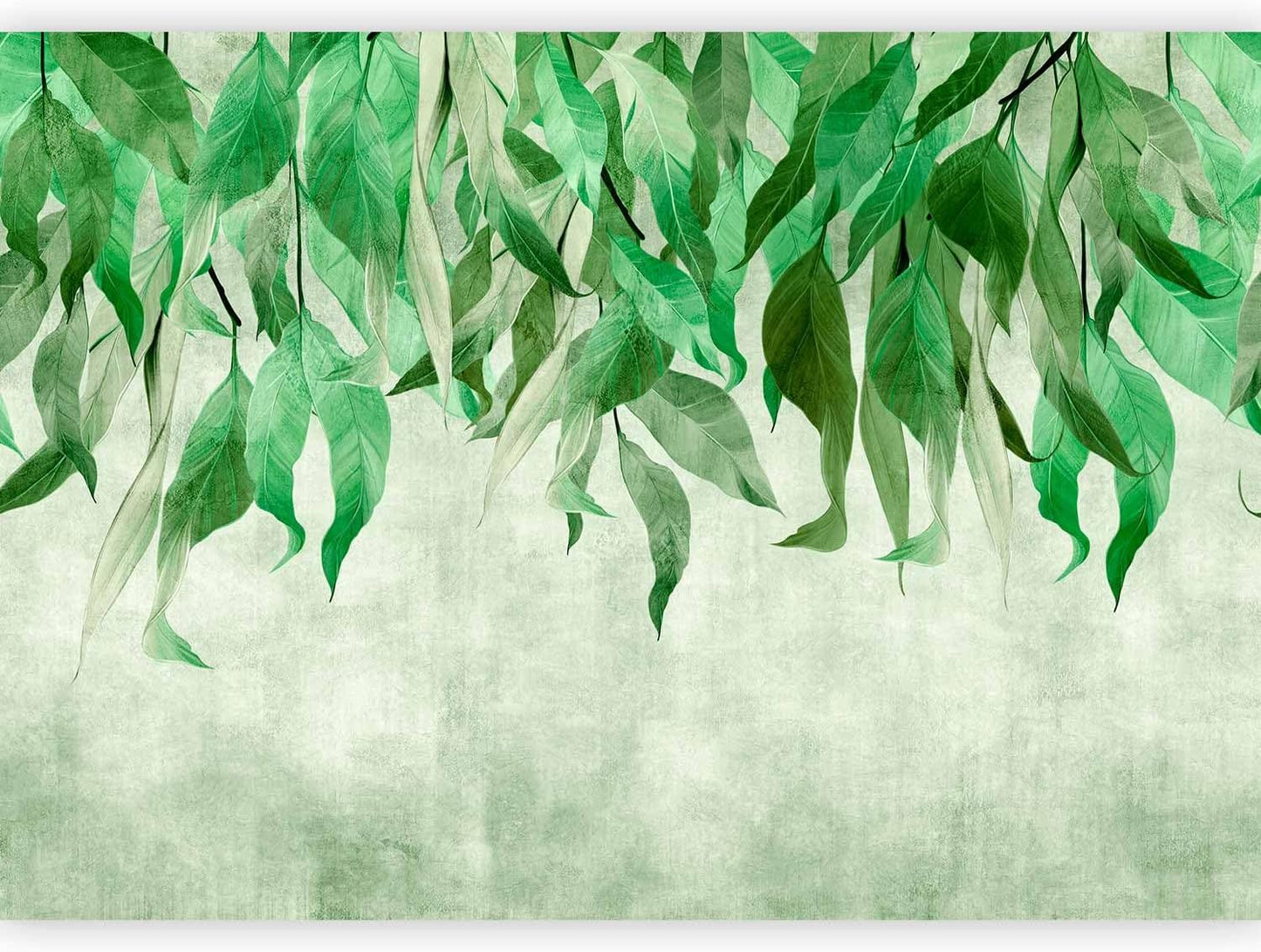 artgeist Premium Wall Mural Hanging Leaves 79x55 in - Non-Woven Wallpaper Fleece Wall Decor Photo Print Picture Image Design Nature Botanical Concrete Green Like Painted b-C-10146-a-a