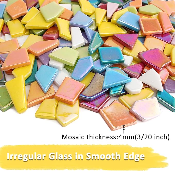 Youway Style Iridescent Glass Mosaic Tiles for Crafts Bulk,200g Broken Mosaic Glass Pieces for DIY Home Garden Art Projects, Handmade Crafts & Decor