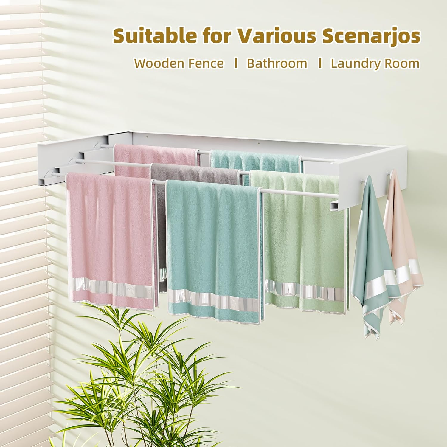 Wall Mounted Drying Rack for Laundry 19.8'', Folding Drying Rack Clothing Wall Mount with 3 Rods and 4 Hooks, Space Saving for Indoor Outdoor Bathroom Balcony (White, 19.8'') - NestledHome