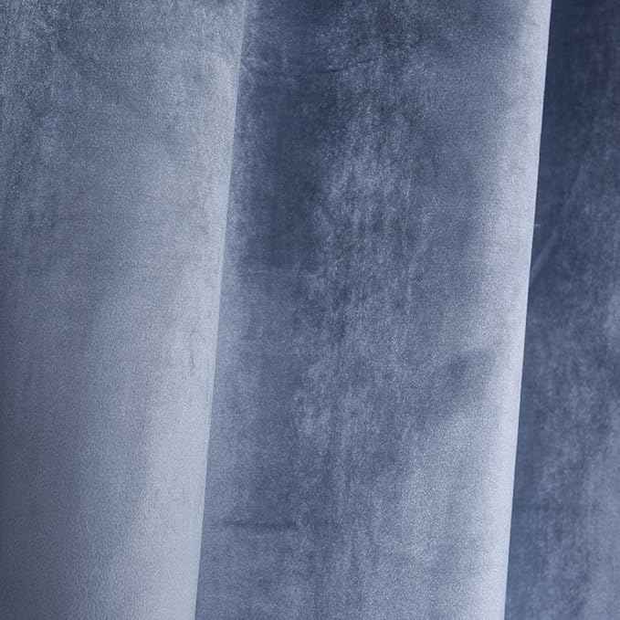 Cherry Home Super Soft Luxury Velvet Texture Curtains Stone Blue Blackout Drapes Room Darkening Curtains Panel Grommet Drapery 52 by 72 inch Dusty Blue,2 Panels for Living Room