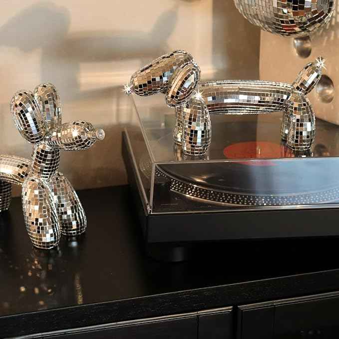 Disco Wiener Dog, Dachshund Decor, Maximalist Balloon Wiener Dog Statue, Aesthetic Disco Ball Home Decor