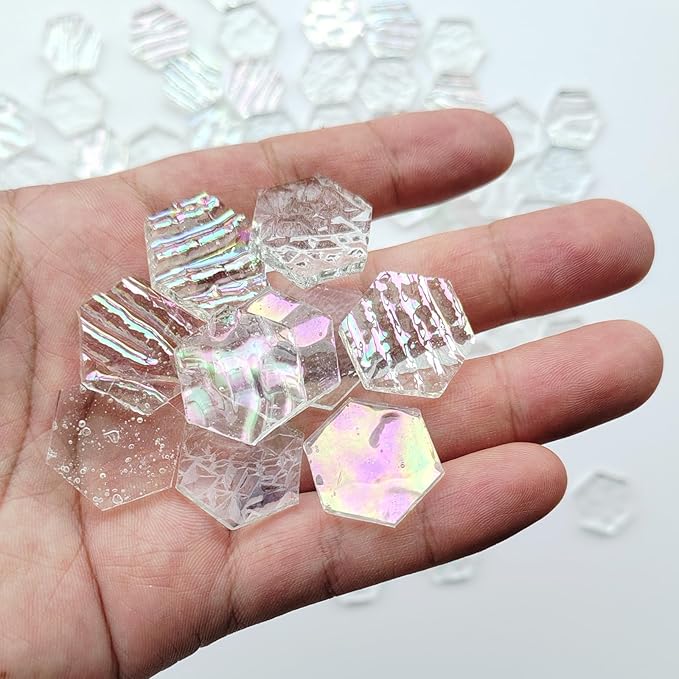 100 pcs Hexagon White Iridescence Stained Glass Pieces Mosaics Tiles for Crafts Bulk, Hand Precut Mosaic for Stained Glass Bee Honeycombs, Mosaic Kits for Adults