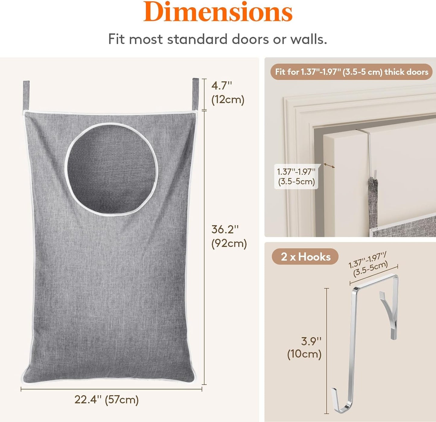 Lifewit 2 Pack Over Door Laundry Hamper, Large Collapsible Hanging Laundry Hamper, Hanging Laundry Basket Bag for Bathroom Bedroom Dirty Clothes Storage Organizer, Light Gray - NestledHome