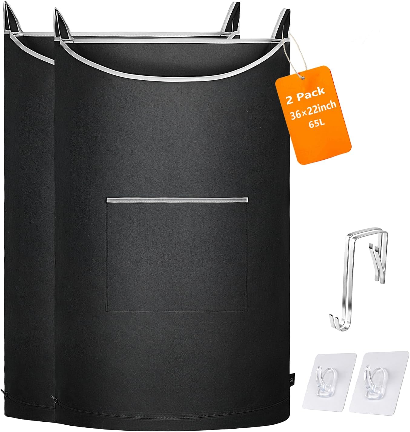 XL Hanging Laundry Hamper, 2PC-Black, Over Door/Wall Mount, Large Capacity, Modern Design, Durable, Waterproof - NestledHome