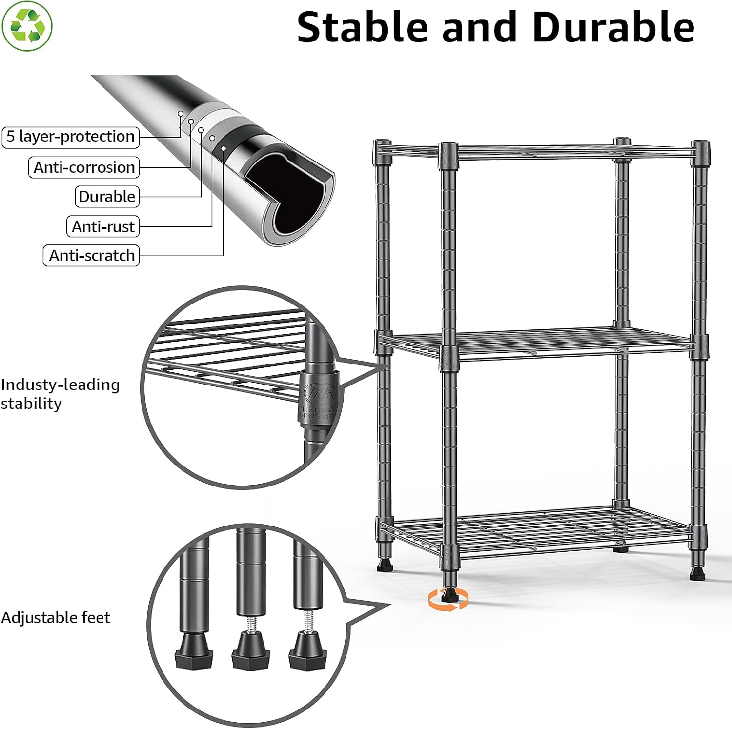 450 lbs Steel Storage Shelving 3-Tier Utility Shelving Unit Steel Organizer Wire Rack for Home,Kitchen,Office (11.8" D x 17.7" W x 26.3" H) - NestledHome