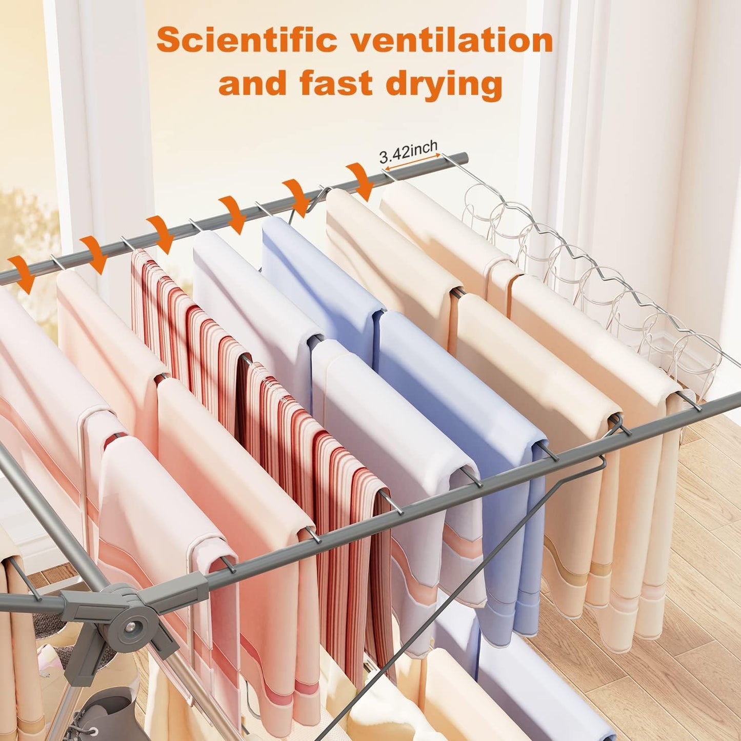 Bigzzia Clothes Drying Rack Foldable, 2-Level Large Laundry Drying Rack Collapsible, Stainless Steel Drying Rack Clothing for Indoor Outdoor, Easy to Fold, 33 Drying Rails, 142cm, Gray - NestledHome