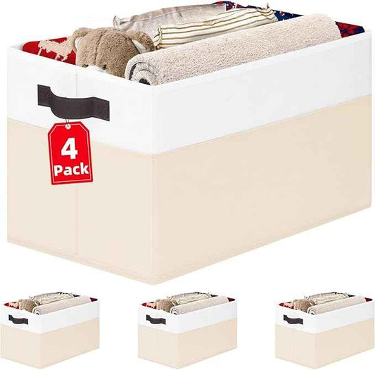 Criusia 4 Pack Baby Clothes Organizer Bins, Fabric Collapsible Storage Baskets with Handles, Odorless Storage Bins for Toy Clothes Nursery Kids Room Playroom Classroom (14L*10W*9.5H)