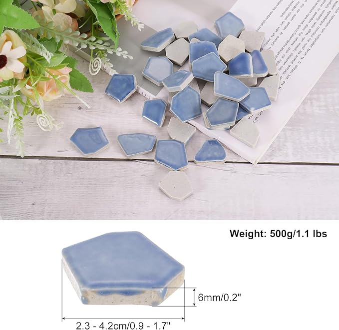 uxcell 500g/1.1LB Irregular Ceramics Mosaic Tiles, 2.3-4.2 cm Bulk Stained Ceramic Mosaic Pieces Stones Mosaic Kits for DIY Art Craft Projects Home Decor, Blue