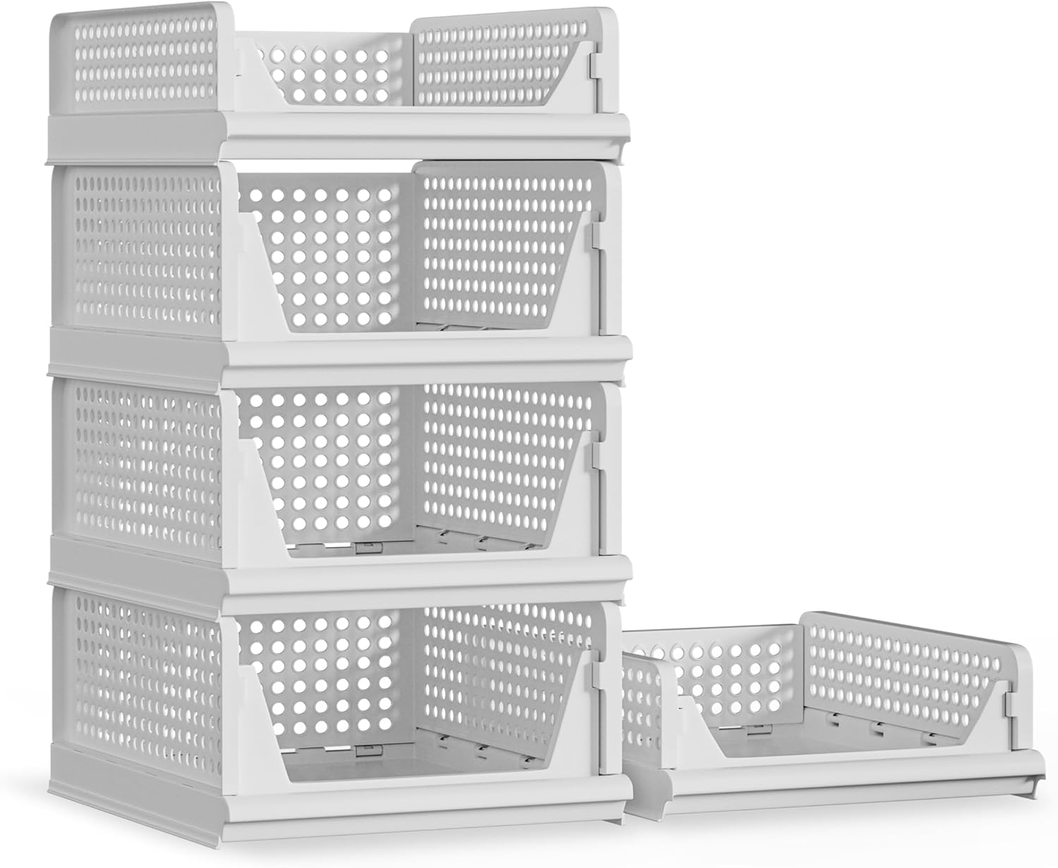 5 Pack Stackable Plastic Storage Basket Closet Organizer Bin Foldable Clothes Organizer Storage Drawer Shelf Container for Living room Bathroom Kitchen Office (3L+2S) - NestledHome