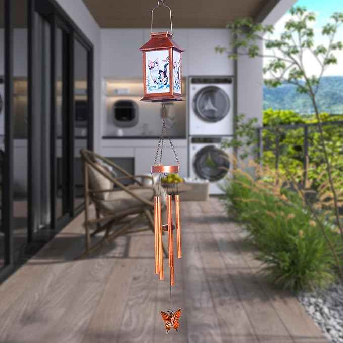 Cat Wind Chimes, Solar Cat Lights for Outside, Gifts for Cats Lovers, Birthday Gifts for Women, Mom, Ded, Grandma, Garden Lawn Yard Outdoor Decor Mobiles Wind Chime, Cats Themed Gift