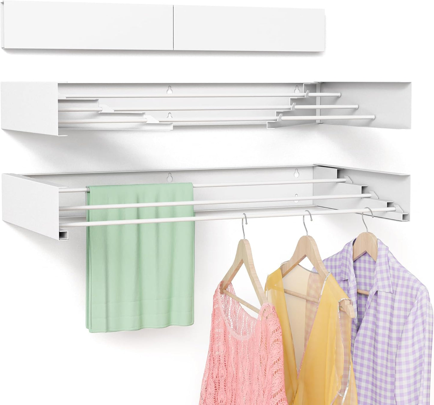 Wall Mounted Drying Rack for Laundry 19.8'', Folding Drying Rack Clothing Wall Mount with 3 Rods, Space Saving for Indoor Outdoor Bathroom Balcony (White, 19.8'') - NestledHome