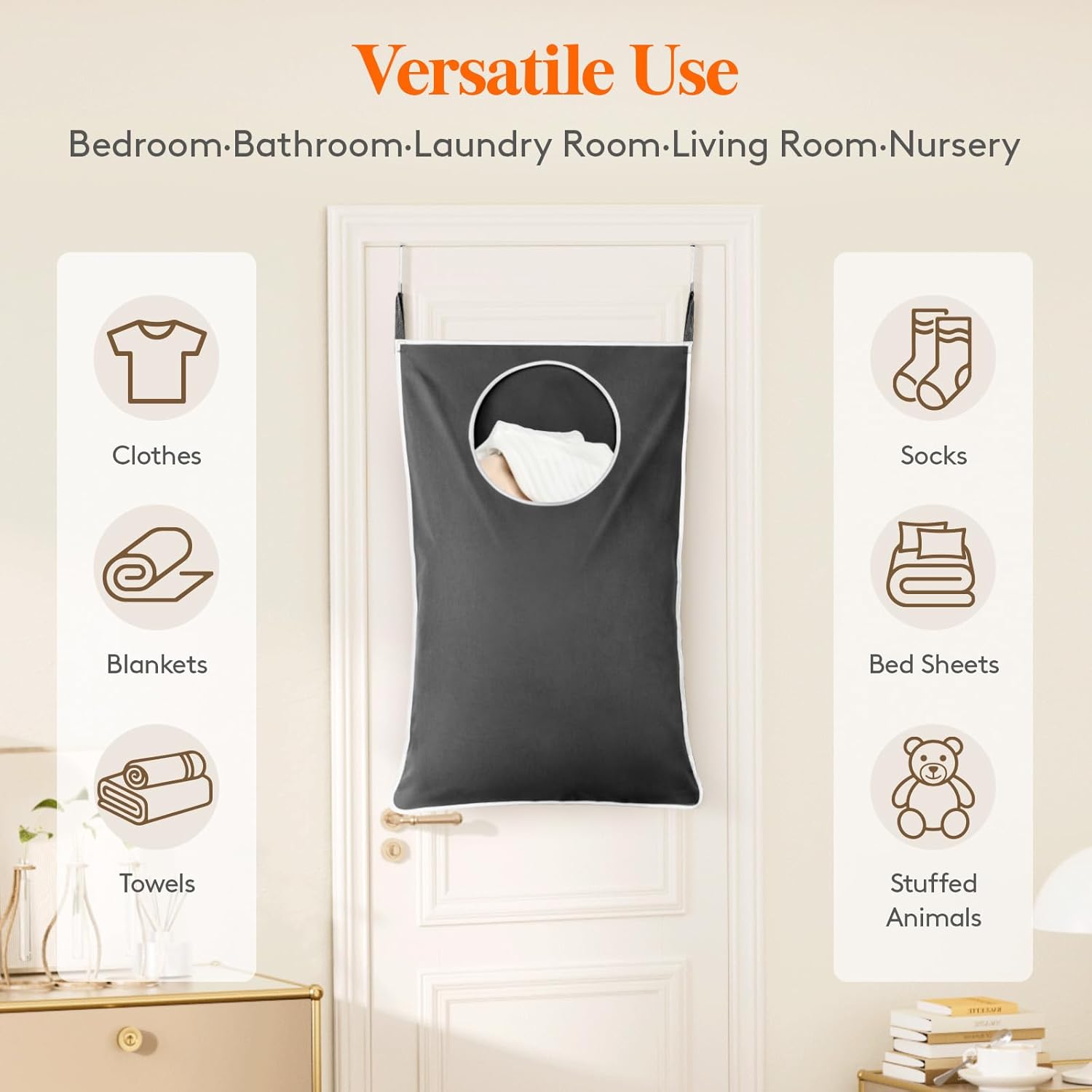 Lifewit Over Door Laundry Hamper, Large Collapsible Hanging Laundry Hamper, Hanging Laundry Basket Bag for Bathroom Bedroom Dirty Clothes Storage Organizer, Dark Gray - NestledHome