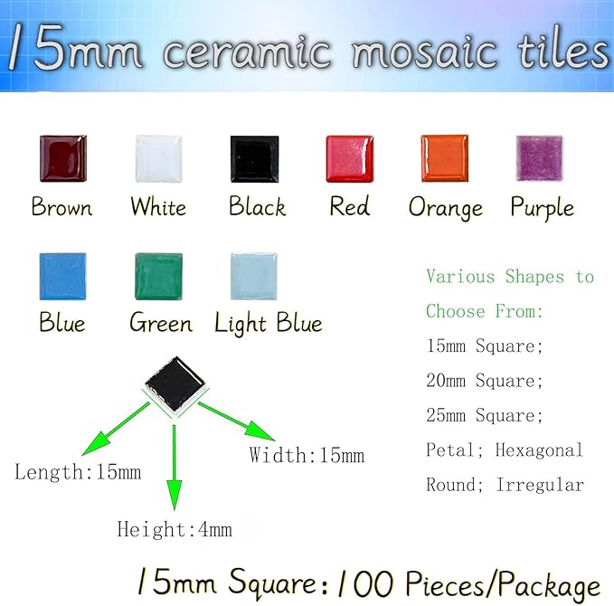 100 Pieces Ceramic Mosaic Tiles 3/5" Square Shapes Mosaic Ceramic Pieces Stained Ceramic Tiles Supplies for Crafts Beginner Mosaic Project Stepping Stones Mosaic Birdhouse Decor - Coffee