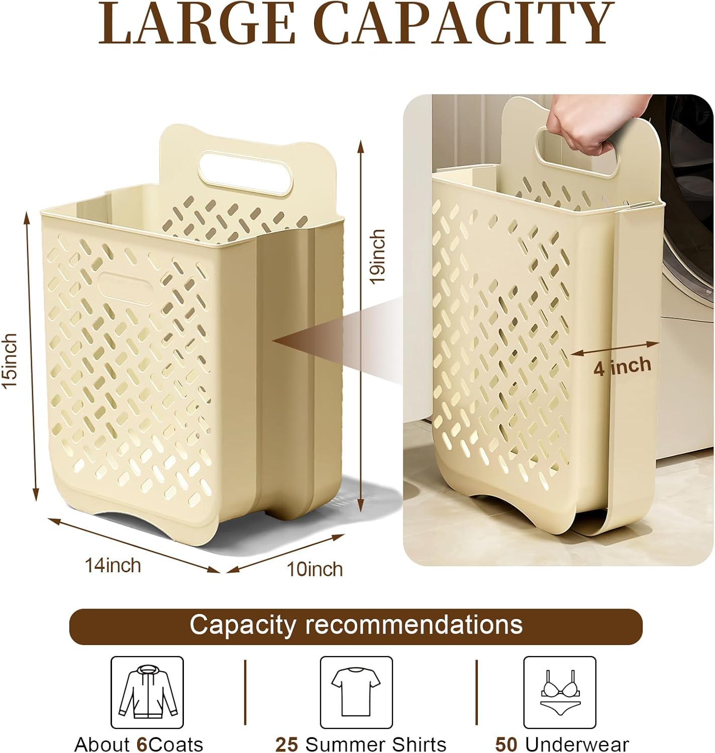 Laundry Basket Hamper,Hanging Wall Collapsible Laundry with Handle,Space-Saving Foldable Storage Dirty Washer Organizer Bin Multi-function Container Waterproof Durable,Set of 2(XL&M) - NestledHome