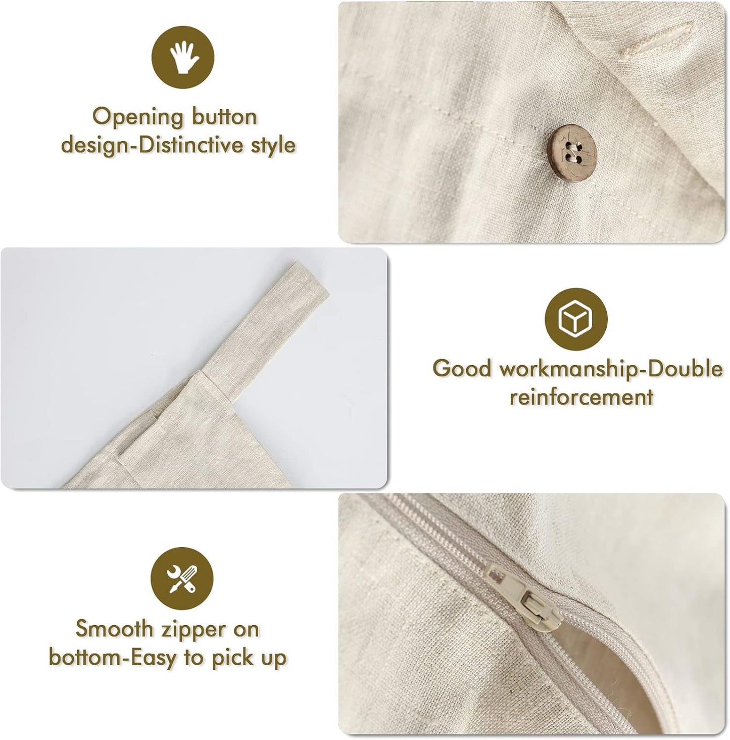 Linen Hanging Laundry Bag, 100% Linen Over The Door Laundry Hamper with Buttons and Zipper, Space Saving Door Hampers for Laundry Dirty Clothes Home Travel, Linen - NestledHome