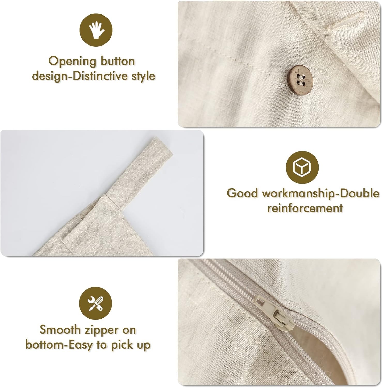 Linen Hanging Laundry Bag, 100% Linen Over The Door Laundry Hamper with Buttons and Zipper, Space Saving Door Hampers for Laundry Dirty Clothes Home Travel, Linen - NestledHome