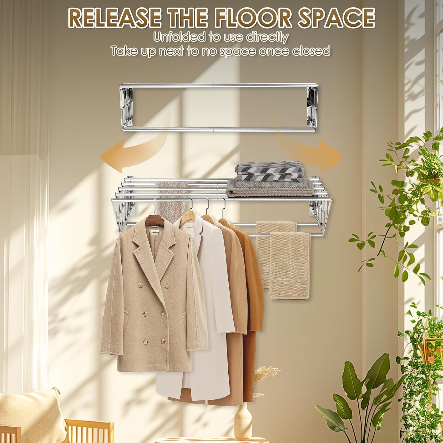 XL-31.5" Wall Mounted Clothes Drying Rack, 130 LBS Large Capacity Rustproof Retractable Clothes Rack, Collapsible Drying Rack Easy to Install with 7 Drying Rods, Space Saving for Laundry-White - NestledHome