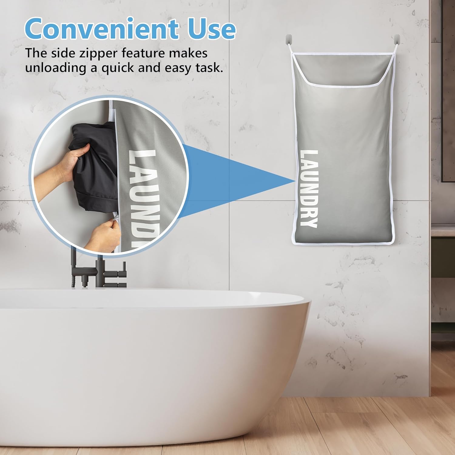 Hanging Laundry Hamper Bag XL 40x22", Space Saving over the Door Storage Bags, Behind the Door Hampers for Dirty Clothes & Wall Mounted Basket for Bathroom, Organizer for Small Room Spaces RV - NestledHome