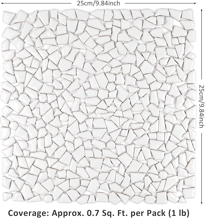 Artspac Ceramic Mosaic Tiles for Crafts Bulk, 454g White Irregular Mosaic Tiles for Mosaic Craft Supplies, Garden Art Decor