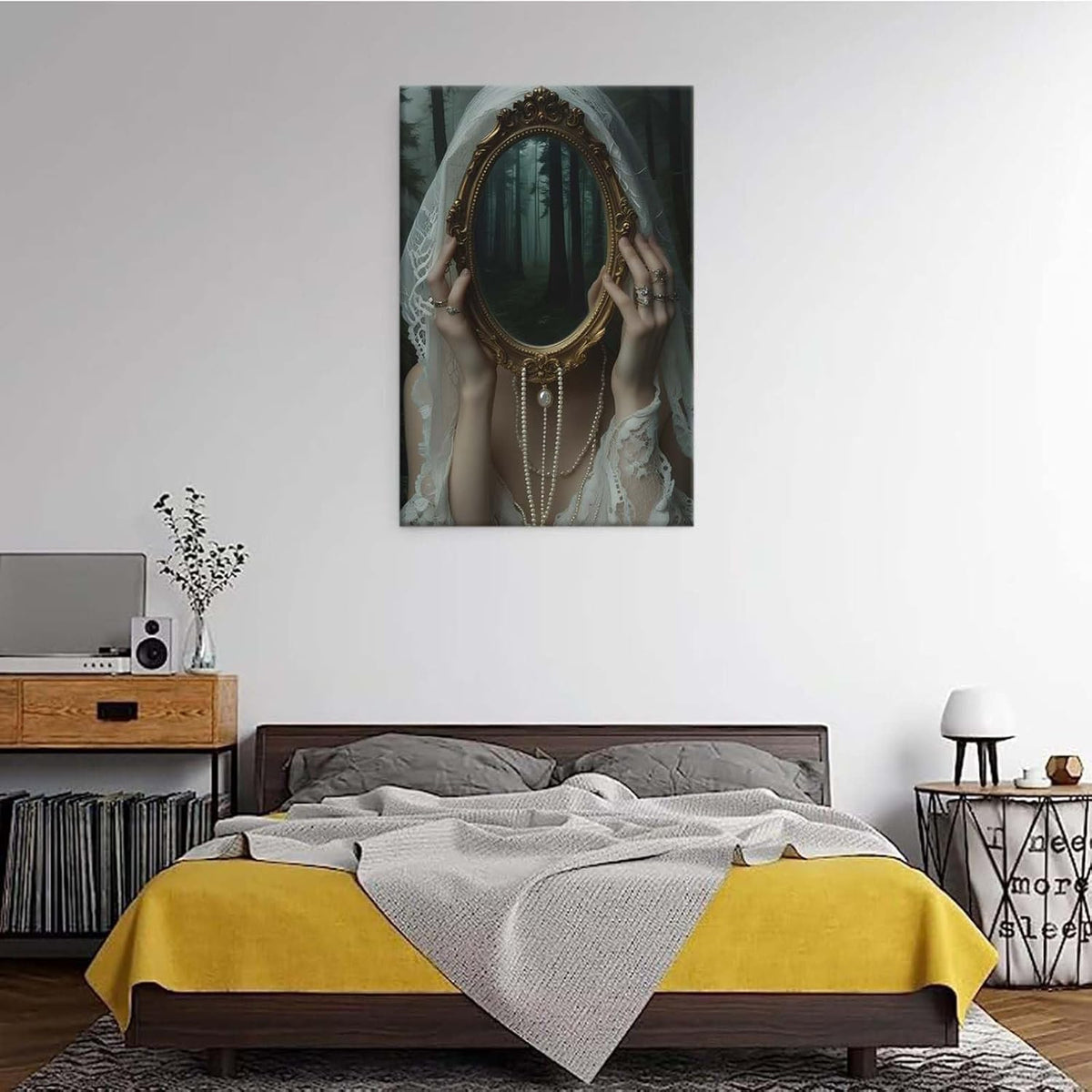 Mirror face covering dark art poster print melancholy gothic painting vintage feminine print victorian style decoration antique art24x36in Frameless