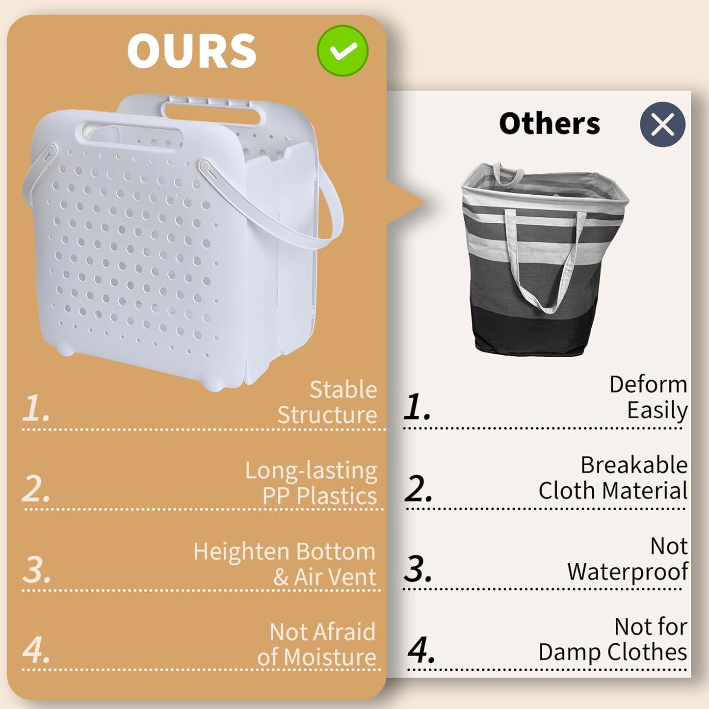 45L Foldable Laundry Basket, Plastic Collapsible Laundry Baskets with Handles, 12 Gallons Dirty Clothes Hamper for Dorm Laundry Room Organization, Freestanding Wall Hanging Laundry Hamper - NestledHome