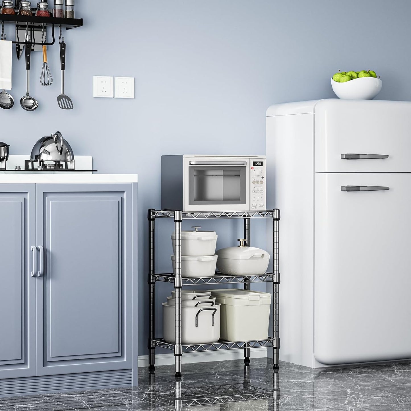 750 lbs 3 Tier Shelf Metal Storage Shelves Wire Rack Closet Organizers with PP Board for Garage Kitchen Bathroom Laundry Chrome 11.8" D x 21.7" W x 28.6" H - NestledHome