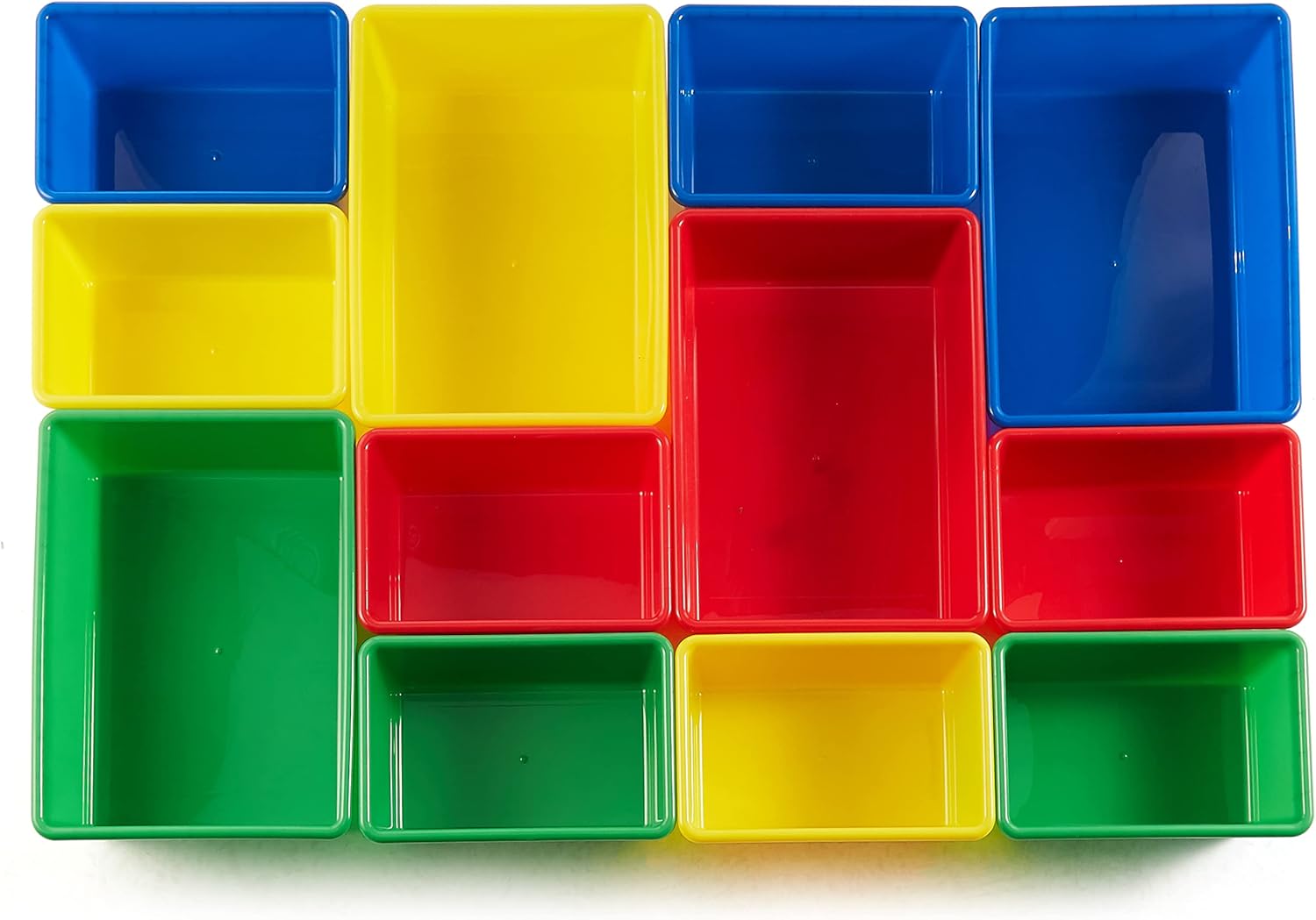 Amazon Basics Kids Toy Storage Organizer With 12 Plastic Bins, Natural Wood With Bright Bins, 10.9" D x 33.6" W x 31.1" H - NestledHome