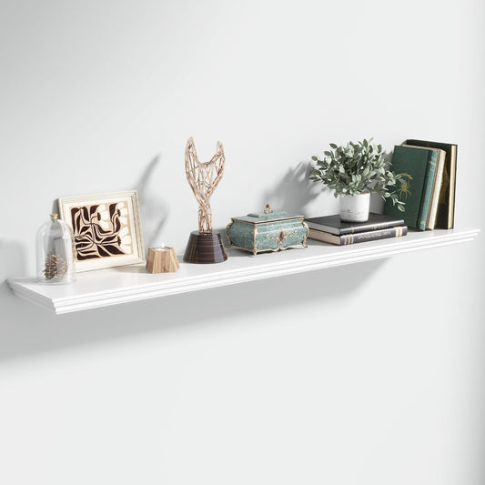 Floating Shelves for Wall, 55 Inch Long Wall Mounted White Hanging Shelf for Kitchen, Living Room, Office, Bedroom, Bathroom, Retro Vintage Wood Bookshelf for House Decor - NestledHome