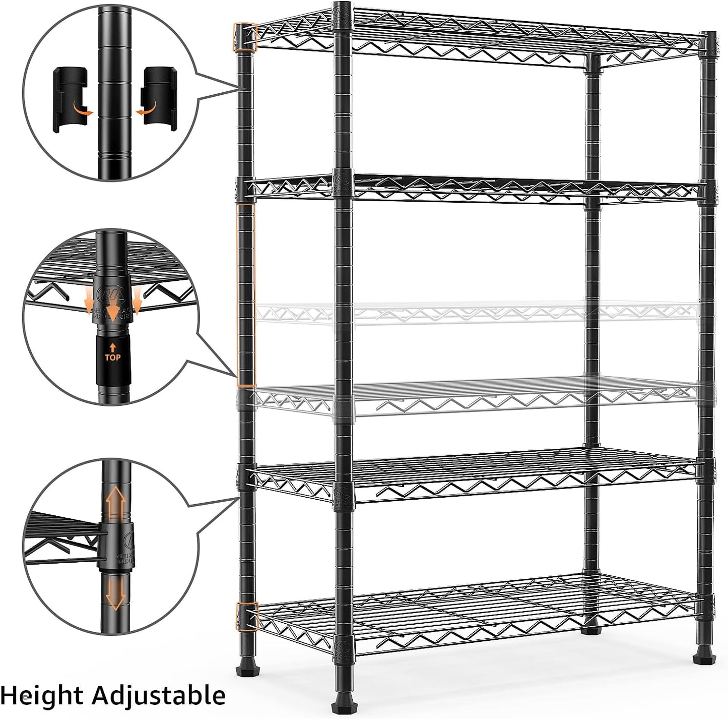 1000 lbs Storage Shelving Steel Heavy Duty 4-Tier Utility Shelving Unit Steel Organizer Wire Rack for Home,Kitchen,Office,Black (13.7" D x 23.6" W x 53.4" H) - NestledHome