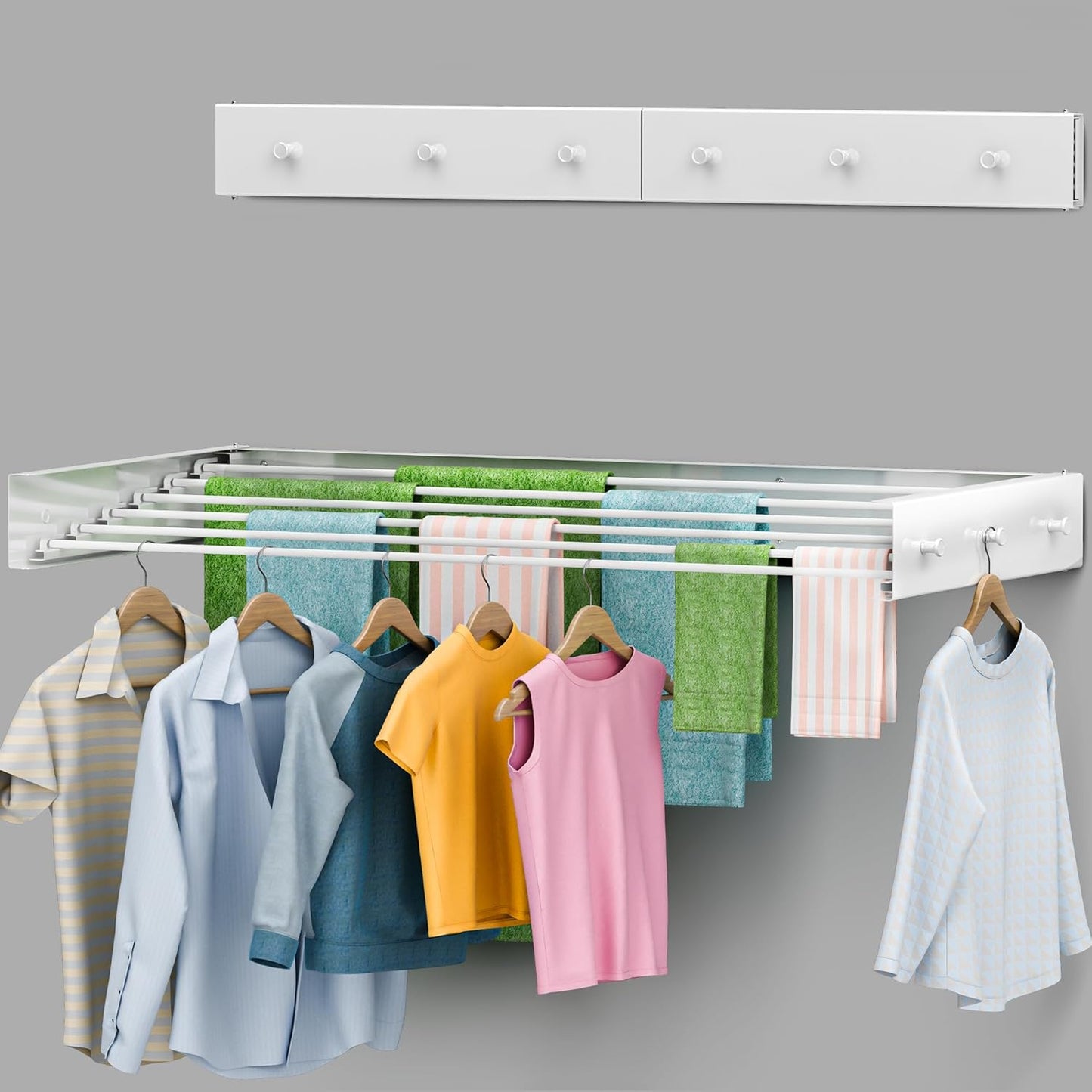Foldable Wall Mounted Drying Rack 40 inch - Easy to Install Hanging Rack for Laundry Room - Space Saving Design with 66-lb Capacity - Perfect Drying Racks for Clothes Towels & More - NestledHome