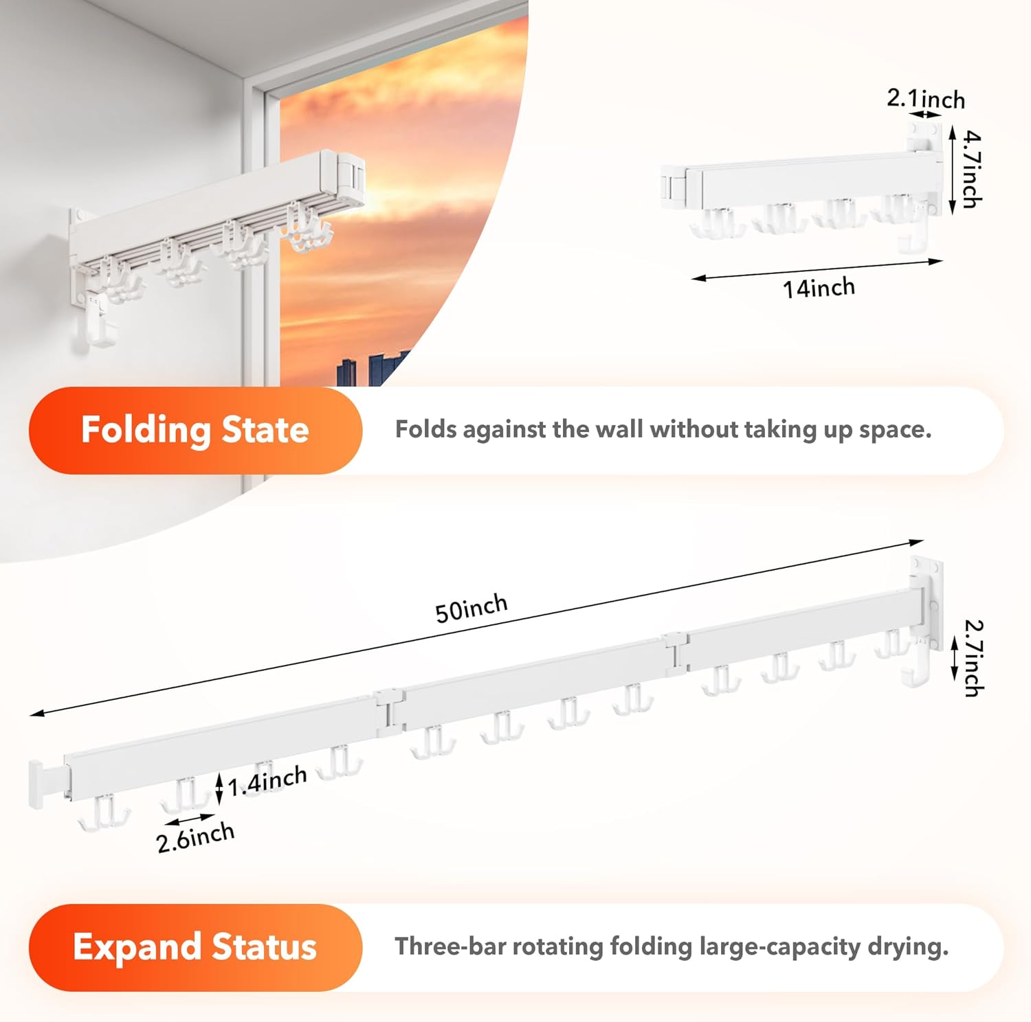 Clothes Drying Rack Wall Mounted,Drying Rack Clothing Wall Mount,Laundry Drying Rack,Collapsible Dying Racks for Laundry - NestledHome