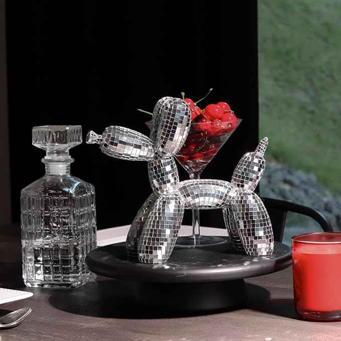 Disco Dog, Maximalist Balloon Dog Statue for Dog Mom & Dog Dad, Aesthetic Disco Ball Decor, Preppy Apartment Home Decor, Cute Room Decor & Gifts for Dog Lovers