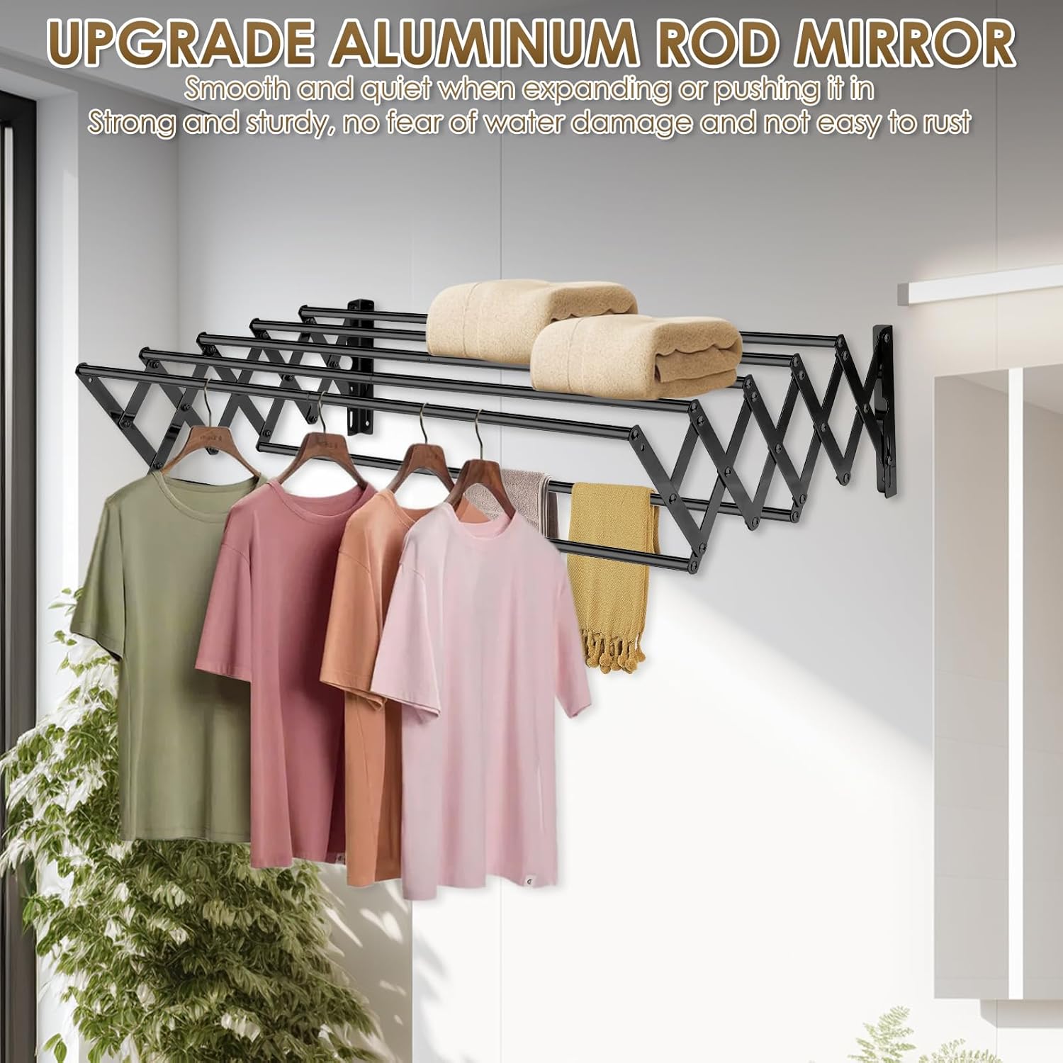 XL-31.5'' Wall Mounted Clothes Drying Rack, 130 lbs Large Capacity Rustproof Retractable Collapsible Drying Rack Easy Install with 7 Drying Rods, Space Saving Towel Clothes Rack for Laundry-Black - NestledHome
