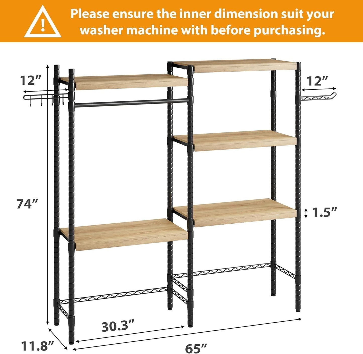 Double Row Over Washer and Dryer Storage Shelves, Laundry Room Organization and Storage, Heavy Duty Laundry Room Shelves, with Adjustable Height, 5-Tier - NestledHome