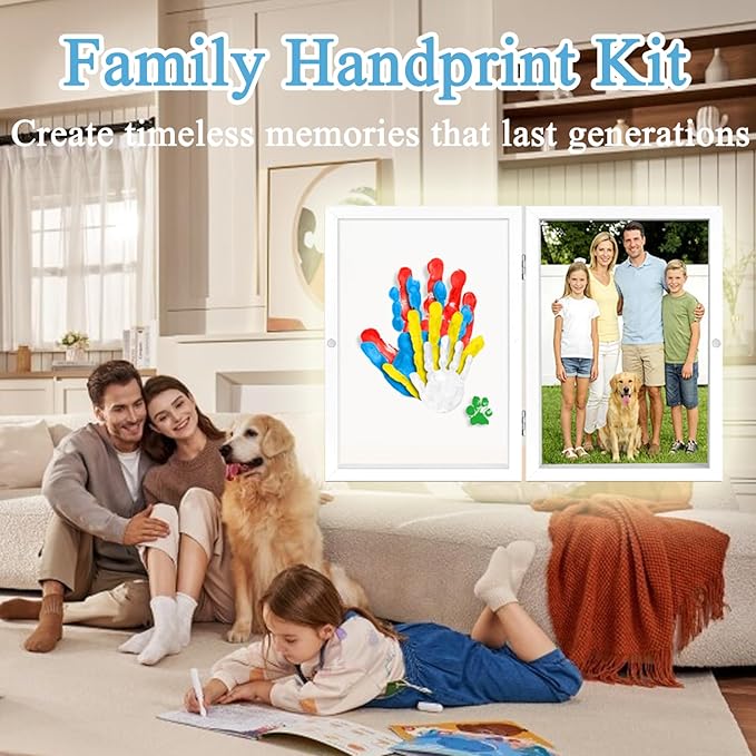 TourKing Family Handprint Kit, Diy Baby Hand & Footprint Wooden Keepsake Frame, With Non-Toxic Baby-Safe Paints, Gift Ideas For New Parents Grandparents, Father's Day Mother's Day Anniversary (White