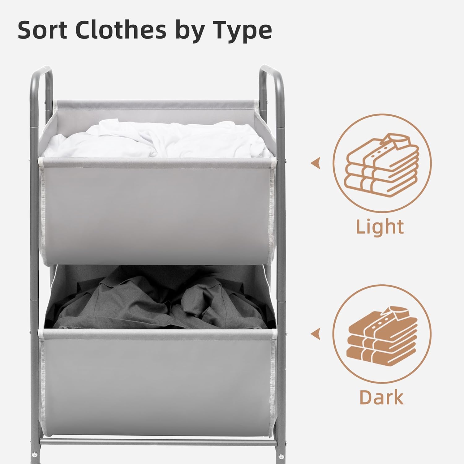 STORAGE MANIAC 80 Liters Vertical Rolling Laundry Hamper, 2 Section Laundry Sorter with Wheels and 2 Breaks, 2-tier Laundry Baskets for Small Space, Dorm, Laundry Room, Closet, Bathroom, Gray 2-tier - NestledHome