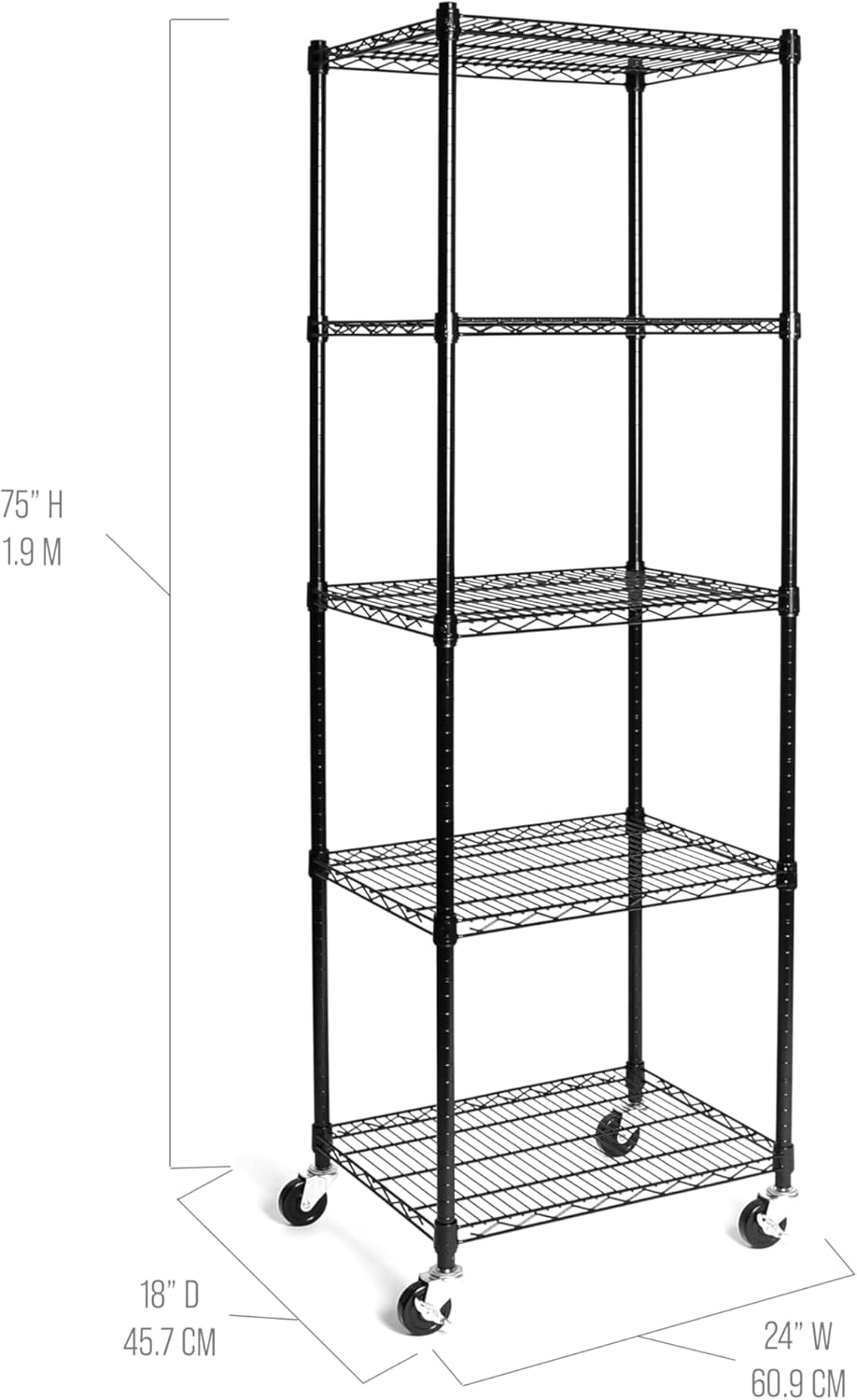 Seville Classics UltraDurable Heavy Duty NSF Solid Steel Wire Rack Storage Unit, Organizer for Garage, Warehouse, Office, Restaurant, Classroom, Kitchen, Black, 5-Tier Shelving, 24" W x 18" D - NestledHome